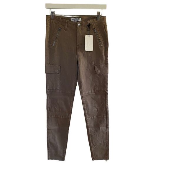 NEW Velvet Heart Denim Cargo Pants Maddox Mid Rise Skinny Tan size 27 - Picture 1 of 11